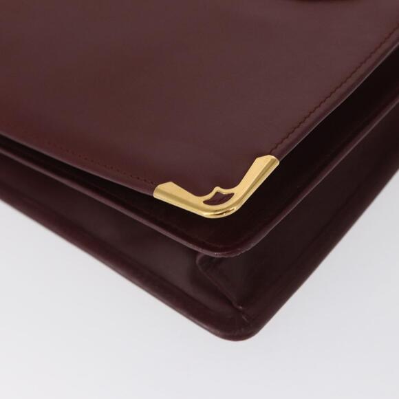 CARTIER Must Line Clutch Bag Leather Bordeaux Gold Auth BA9535
